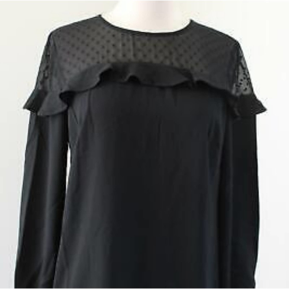 NWOT Ann Taylor Loft Womens Black Mesh Polka Dot Ruffle Trim Shift Dress - Picture 5 of 5